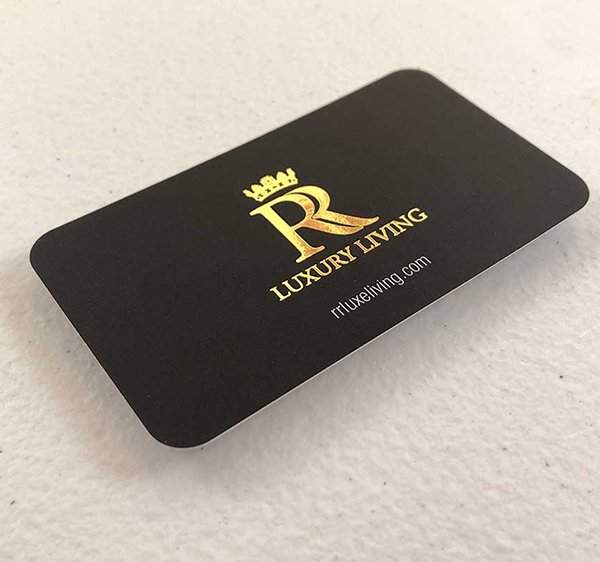1000 Business Cards, Matt Laminated, Gold Foil, Round Corners